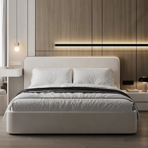 nowoczesne łóżko z tapicerowanym zagłówkiem