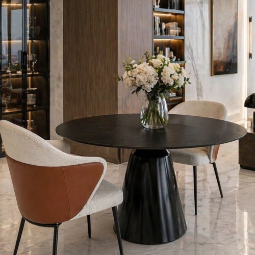 nowoczesny drewniany stół czarny  okrągły