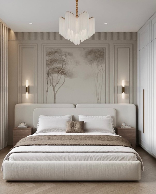 łóżko tapicerowane z podwójnym wezgłowiem