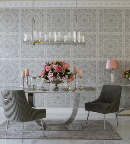 Luksusowy stół do jadalni srebrny Art Deco