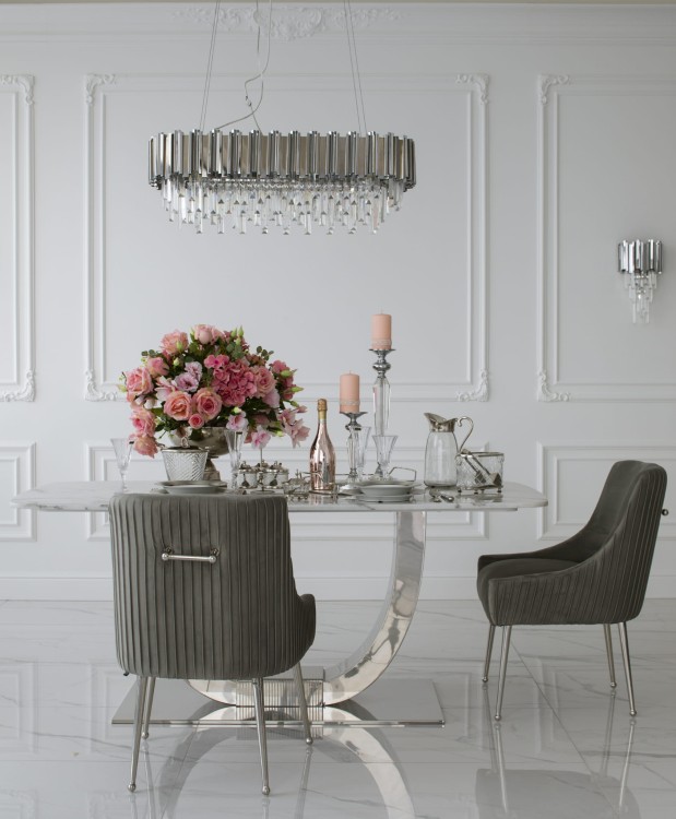 Nowoczesny stół jadalni srebrny z białym blatem Art Deco