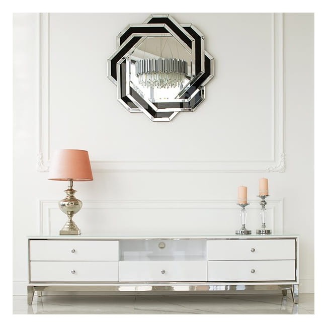 Luksusowa szafka RTV srebrne detale Primavera Casa