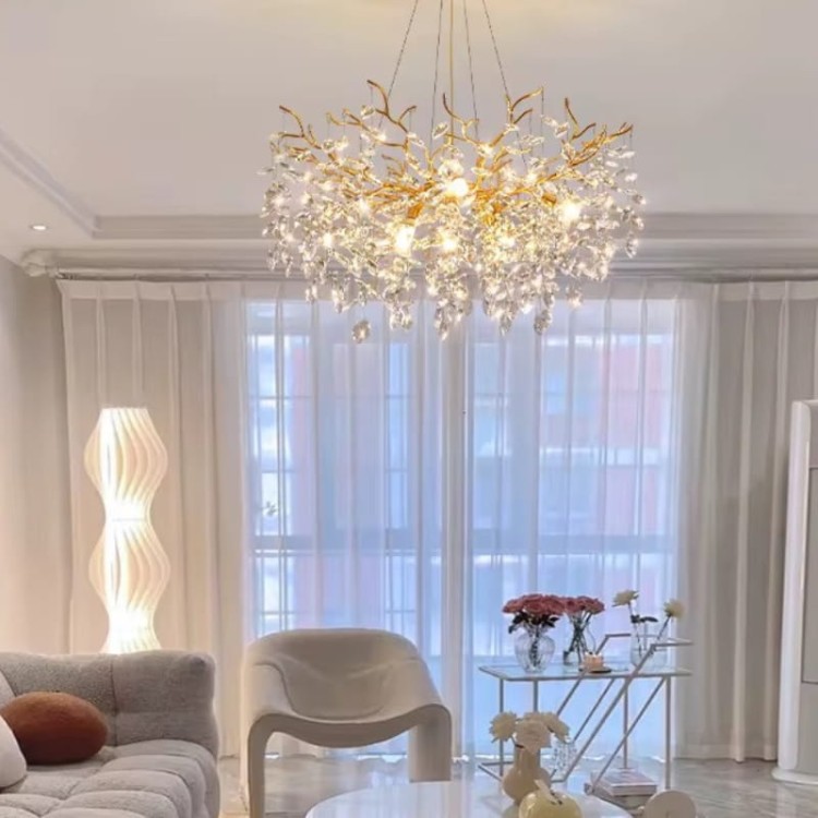 żyrandol nowoczesny kryształowy złoty