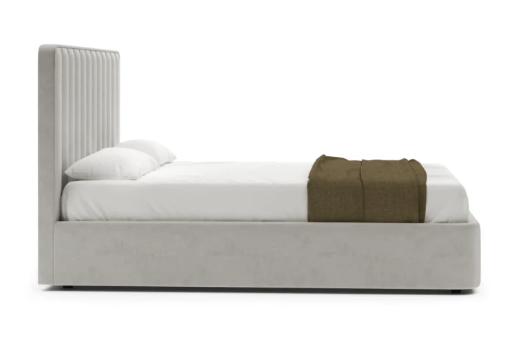 łóżko tapicerowane na ślizgach z pojemnikiem na pościel