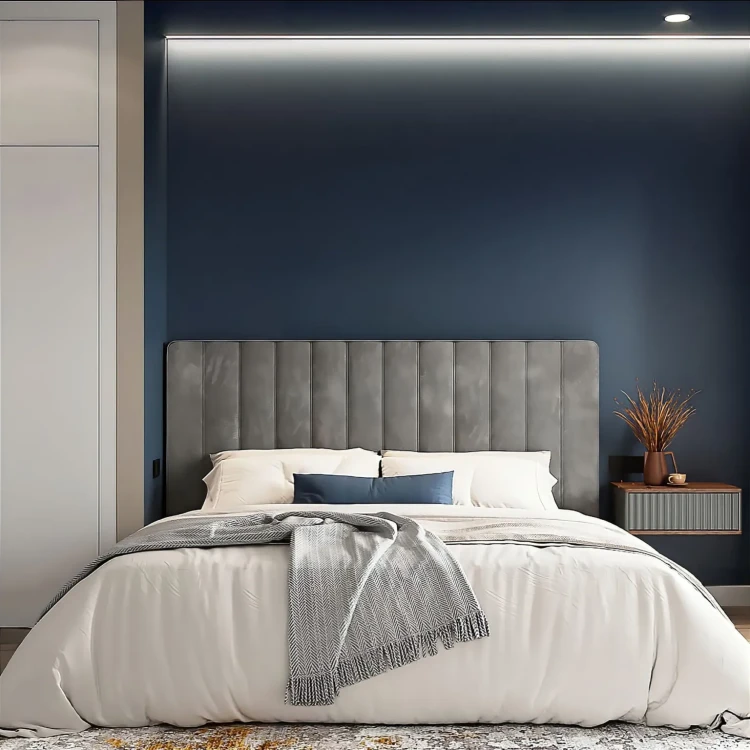 nowoczesne łóżko tapicerowane zagłówek z przeszyciami