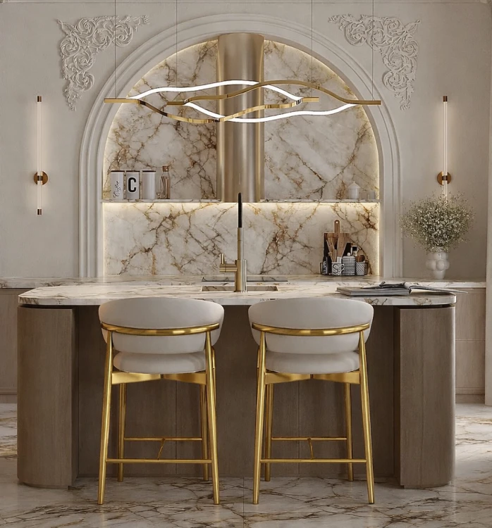 Hoker nowoczesny tapicerowany złoty