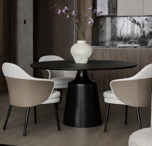 nowoczesny stół do jadalni czarny z okrągłym blatem
