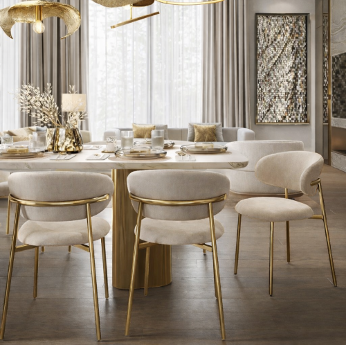 nowoczesne krzesło beżowe złote do jadalni