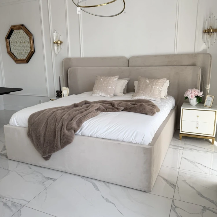 nowoczesne łóżko tapicerowane z tapicerowanym zagłówkiem, na zamówienie