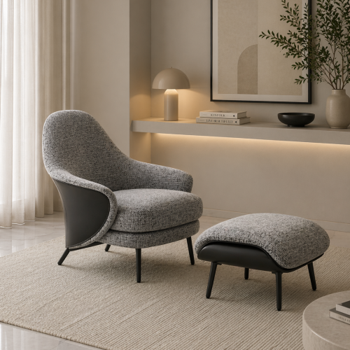 Fotel tapicerowany na zamówienie z podnóżkiem Linea