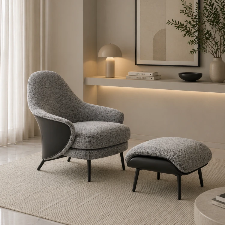 Fotel tapicerowany na zamówienie z podnóżkiem Linea