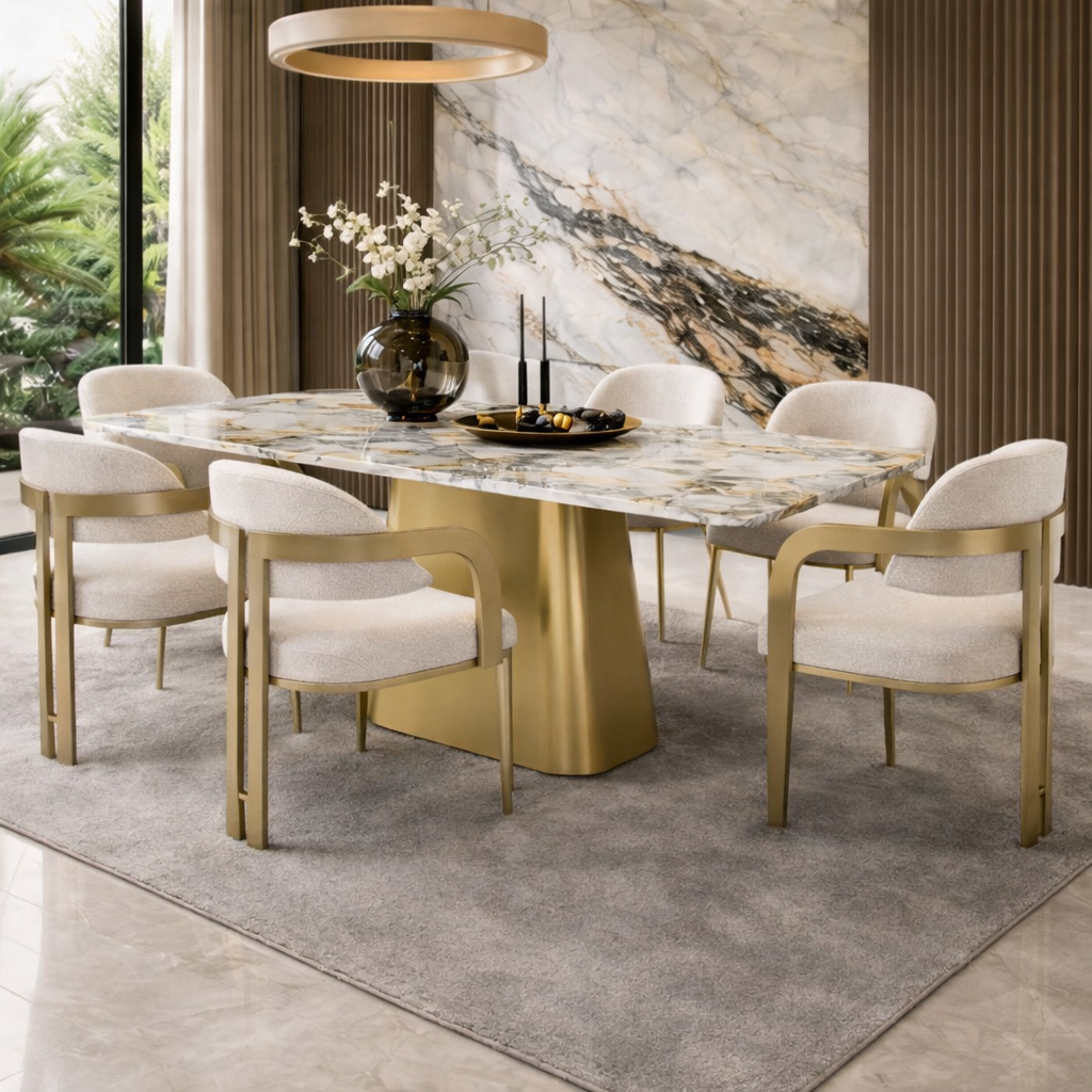 stół nowoczesny szczotkowane złot blat kamienny